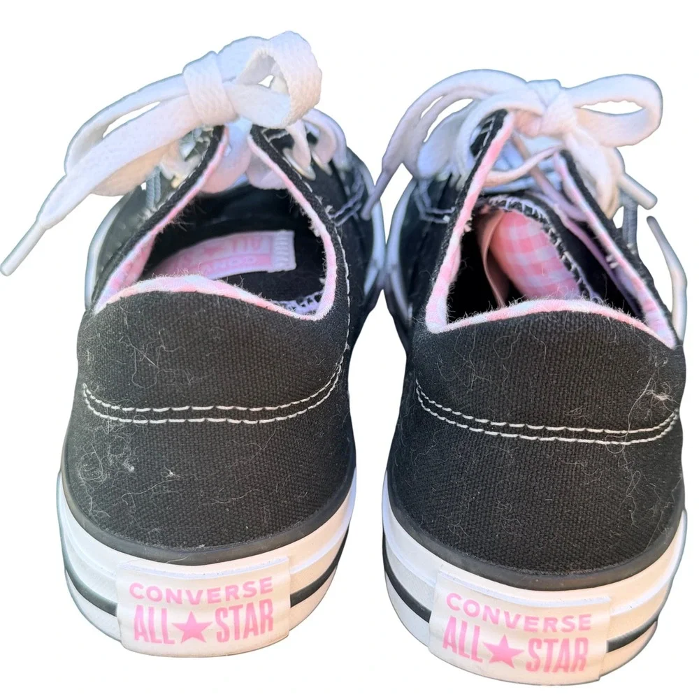 Converse Chuck Taylor All Star Low Black‎ Pink Gingham Lining Sneakers 3Y